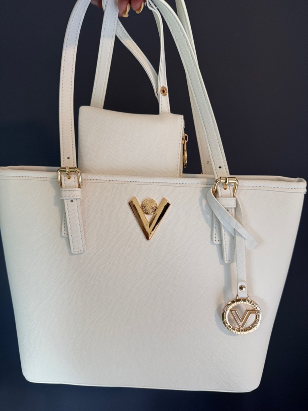 Valentino Orlandi NWOT White Tote with Gold Hardware and Removable Pouch